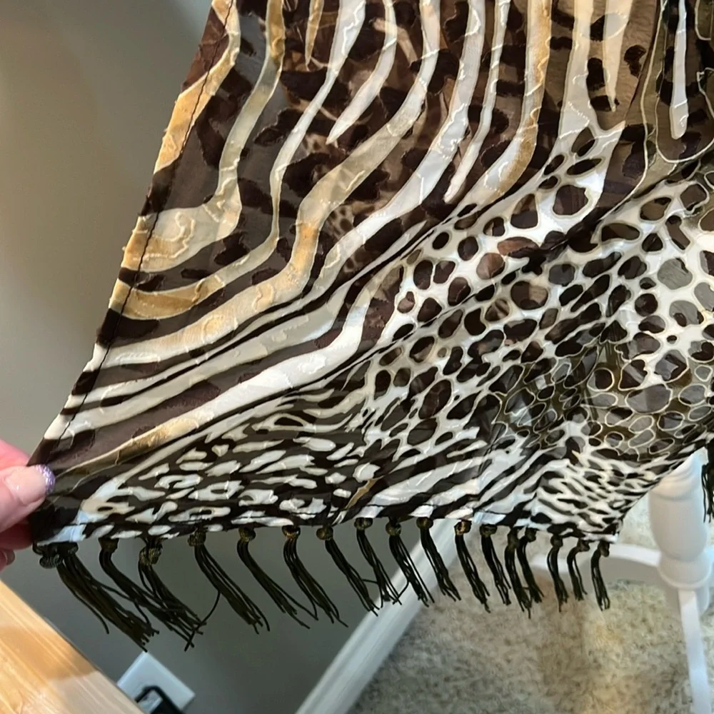 NWT CHICO’S Ruana Animal Print Burnout Sheer Fringe Cardigan - Picture 9 of 14